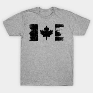 Canadian Flag - Black - Distressed T-Shirt